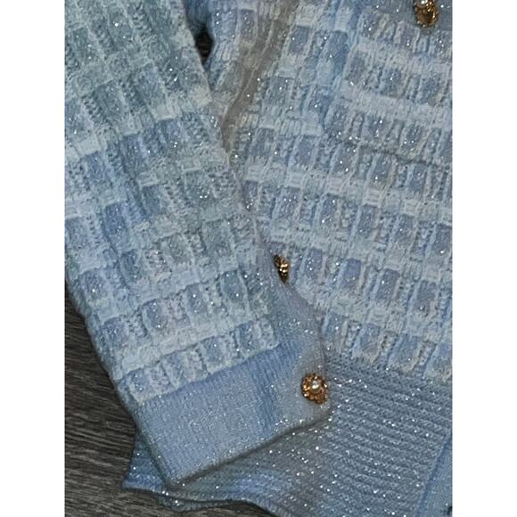 Textured Cardigan Sweater Gold Pearl Buttons Size L (320) - Picture 2 of 10